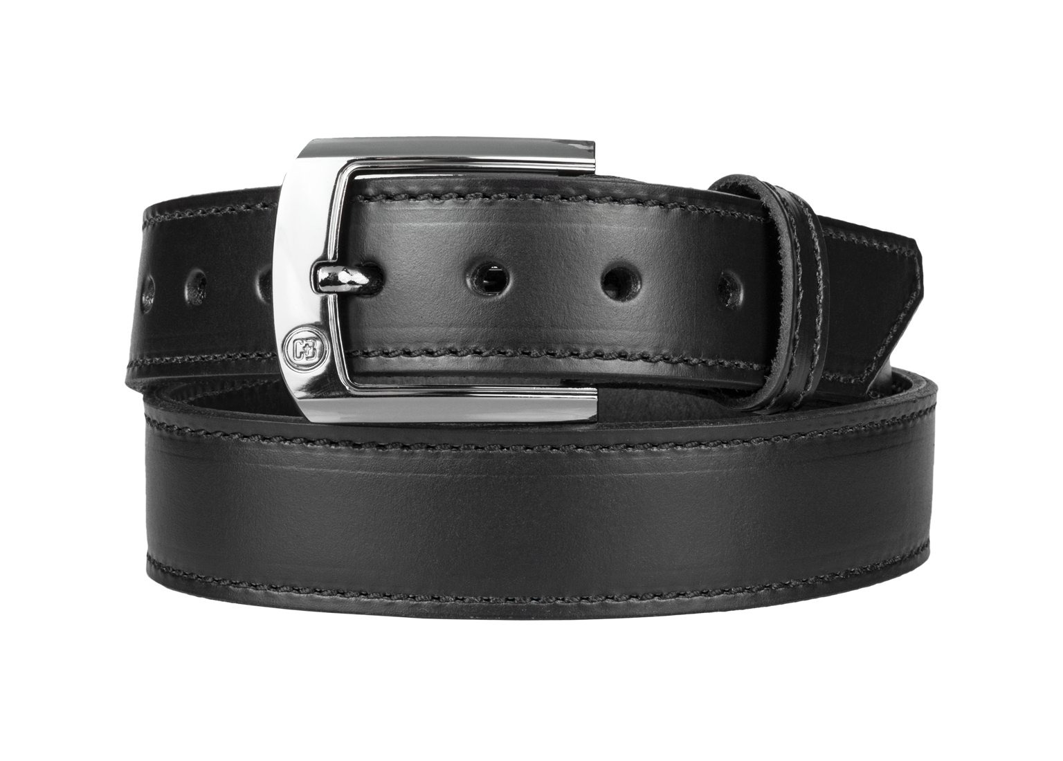 Black Leather Suit Belt With Metal Cross on the Buckle